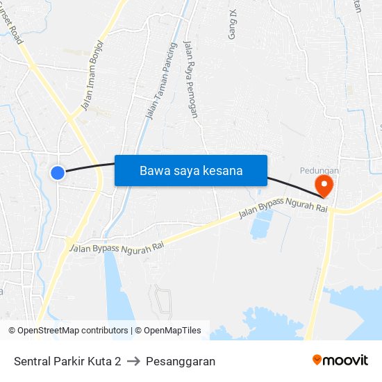 Sentral Parkir Kuta 2 to Pesanggaran map