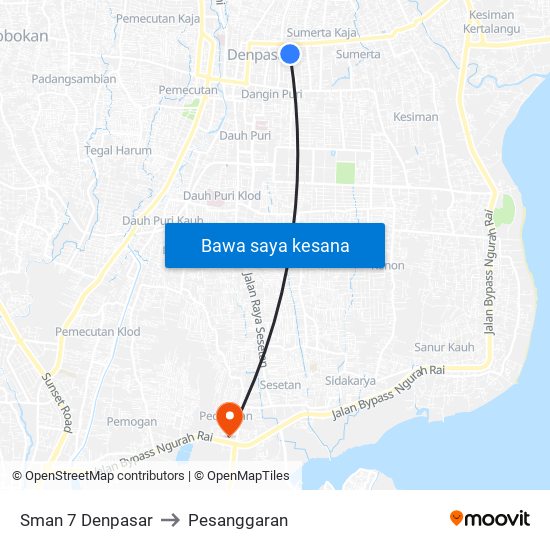 Sman 7 Denpasar to Pesanggaran map