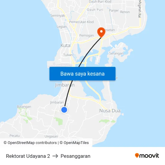 Rektorat Udayana 2 to Pesanggaran map