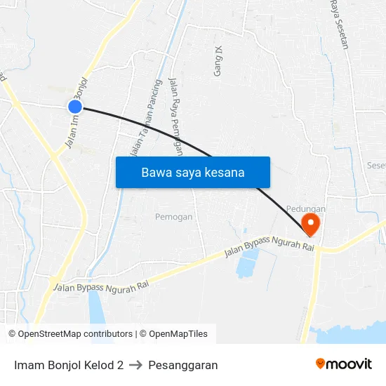 Imam Bonjol Kelod 2 to Pesanggaran map