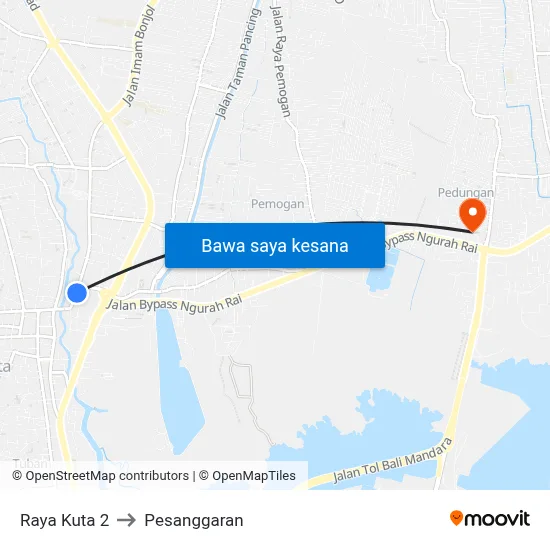 Raya Kuta 2 to Pesanggaran map