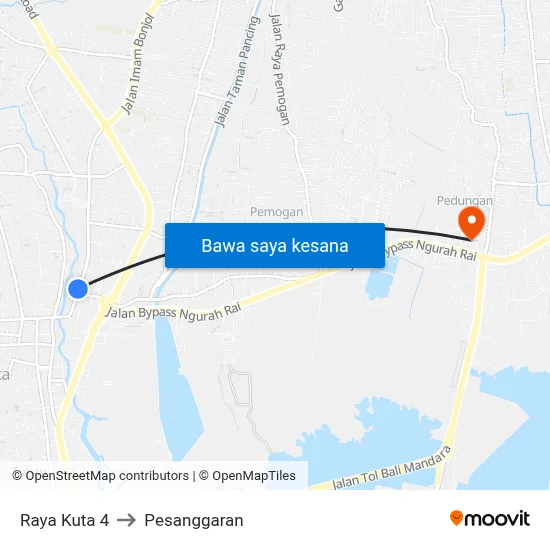 Raya Kuta 4 to Pesanggaran map