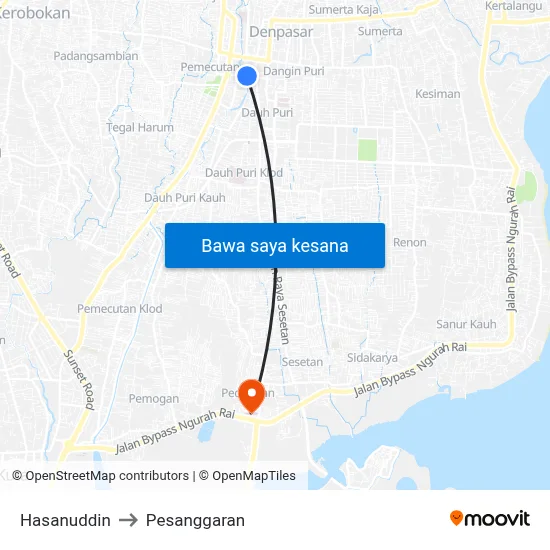 Hasanuddin to Pesanggaran map