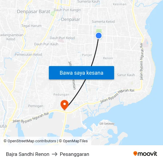 Bajra Sandhi Renon to Pesanggaran map