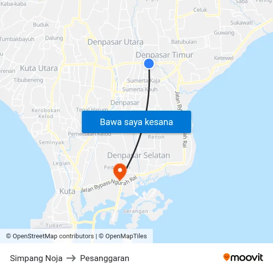 Simpang Noja to Pesanggaran map