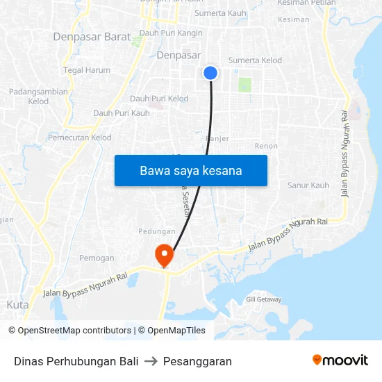 Dinas Perhubungan Bali to Pesanggaran map