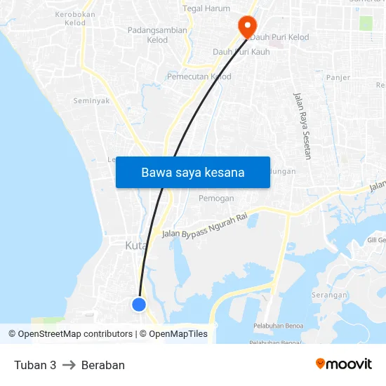 Tuban 3 to Beraban map