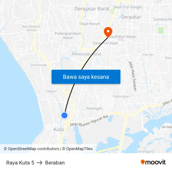 Raya Kuta 5 to Beraban map
