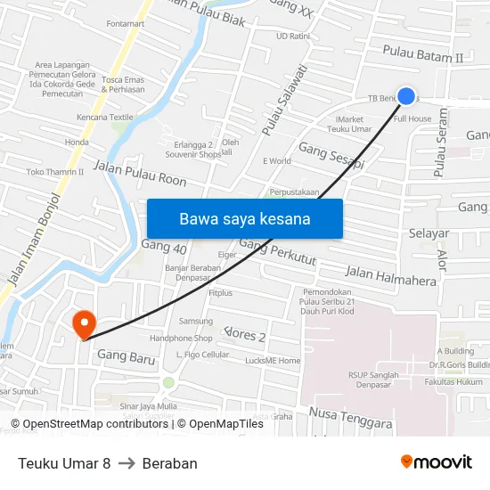 Teuku Umar 8 to Beraban map