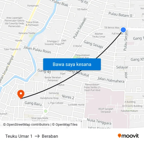 Teuku Umar 1 to Beraban map