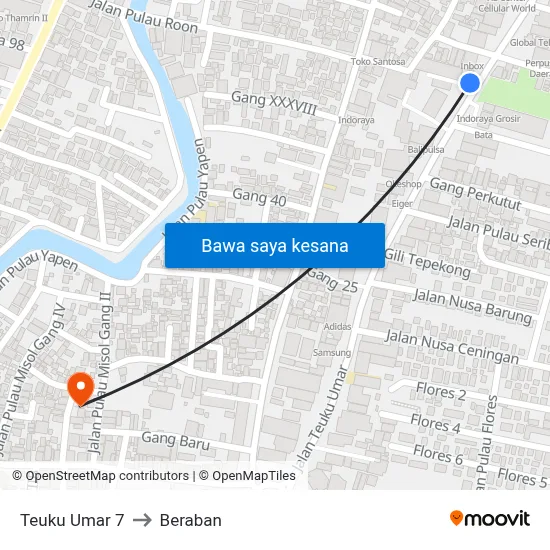 Teuku Umar 7 to Beraban map