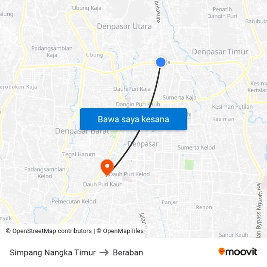 Simpang Nangka Timur to Beraban map