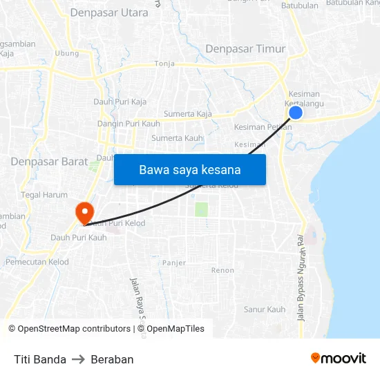 Titi Banda to Beraban map