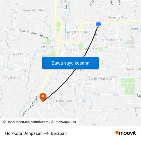 Gor-Kota Denpasar to Beraban map