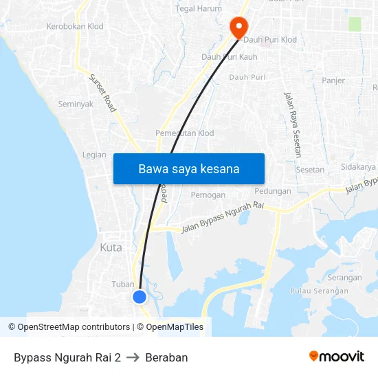 Bypass Ngurah Rai 2 to Beraban map