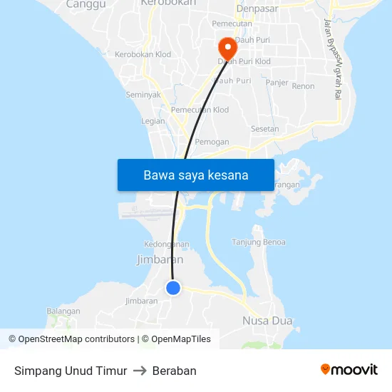 Simpang Unud Timur to Beraban map