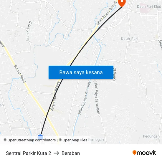 Sentral Parkir Kuta 2 to Beraban map