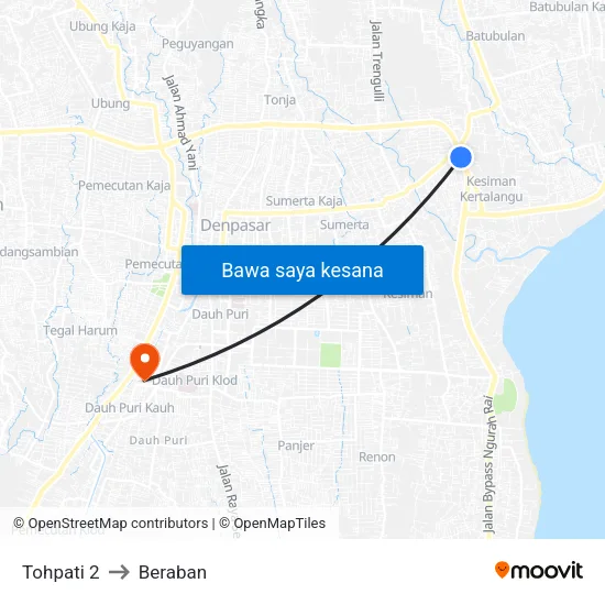 Tohpati 2 to Beraban map