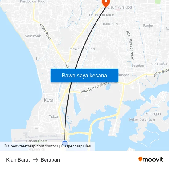 Klan Barat to Beraban map