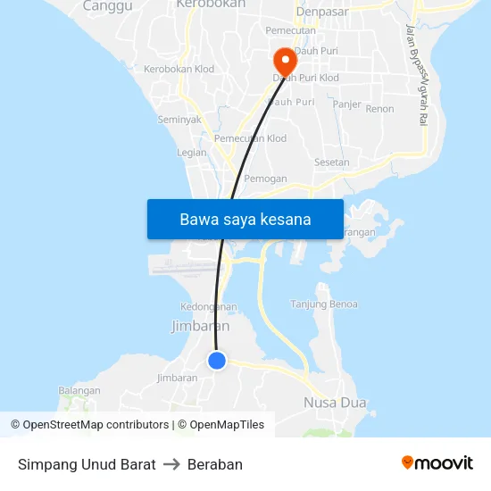 Simpang Unud Barat to Beraban map