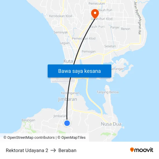 Rektorat Udayana 2 to Beraban map