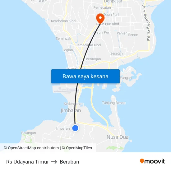 Rs Udayana Timur to Beraban map