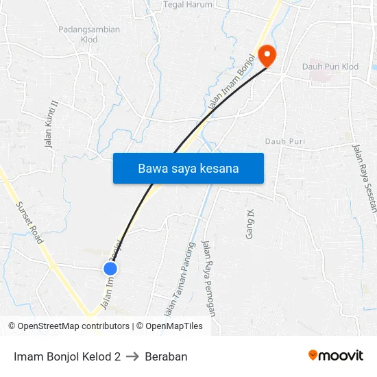 Imam Bonjol Kelod 2 to Beraban map