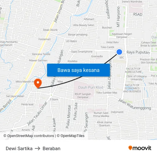 Dewi Sartika to Beraban map