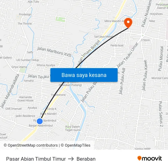 Pasar Abian Timbul Timur to Beraban map
