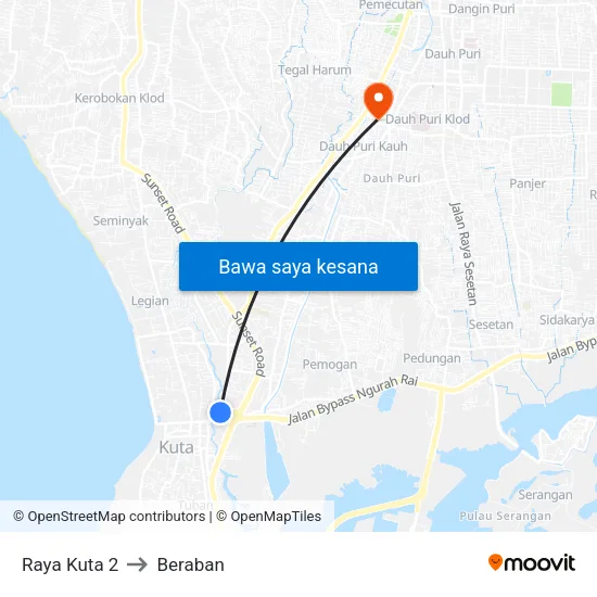 Raya Kuta 2 to Beraban map