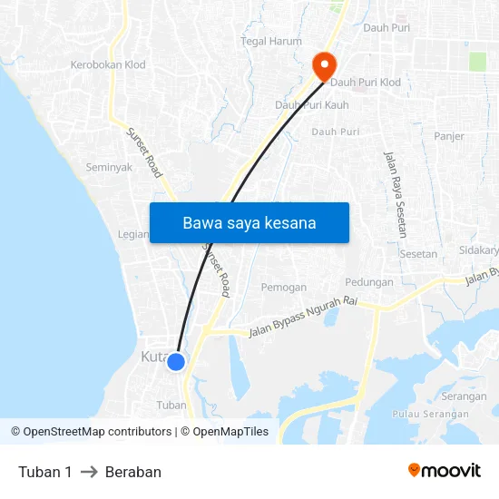 Tuban 1 to Beraban map