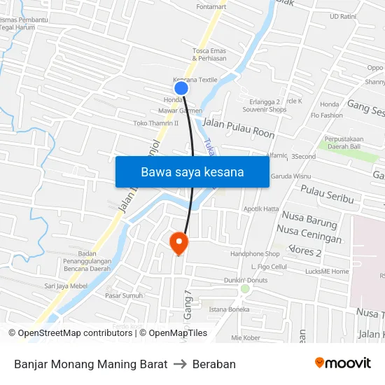 Banjar Monang Maning Barat to Beraban map
