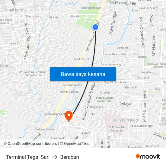 Terminal Tegal Sari to Beraban map
