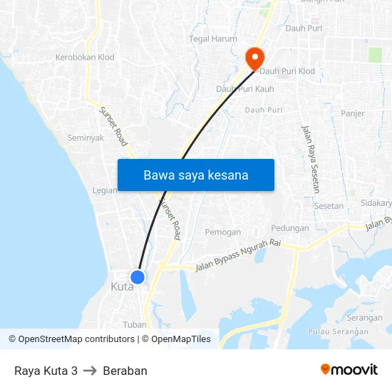 Raya Kuta 3 to Beraban map