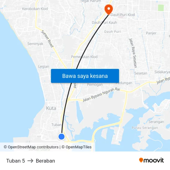 Tuban 5 to Beraban map
