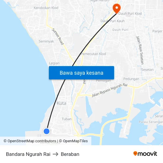 Bandara Ngurah Rai to Beraban map