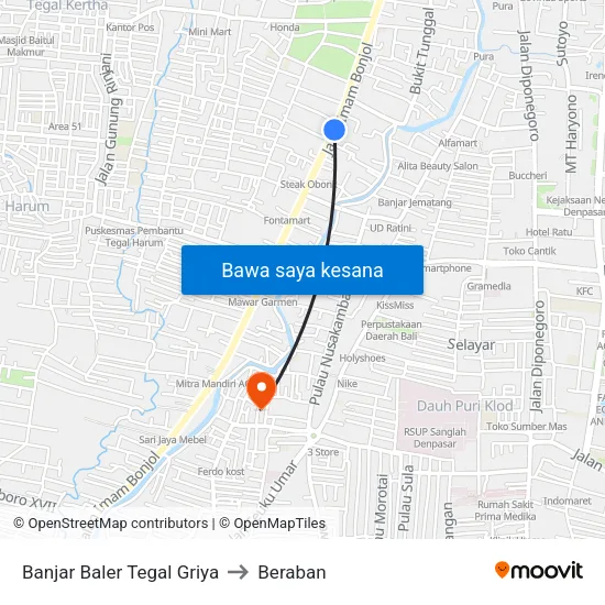 Banjar Baler Tegal Griya to Beraban map