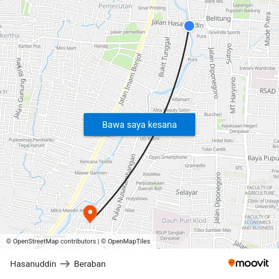 Hasanuddin to Beraban map