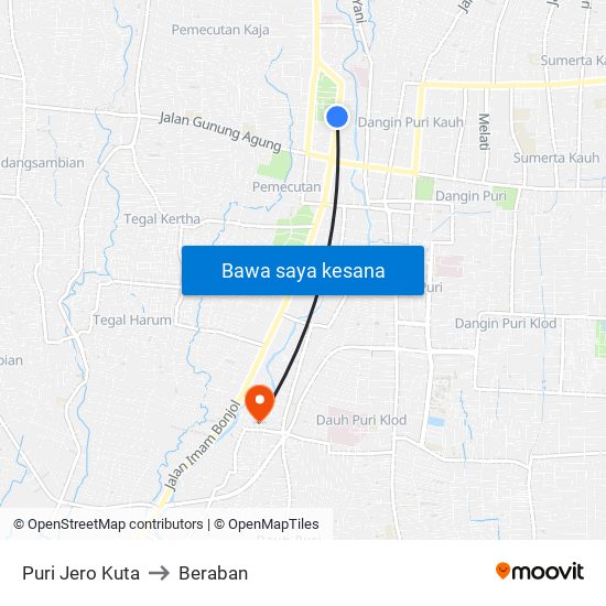 Puri Jero Kuta to Beraban map