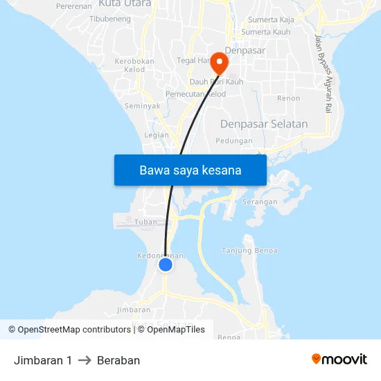 Jimbaran 1 to Beraban map