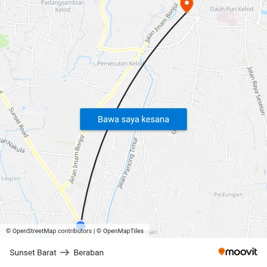 Sunset Barat to Beraban map