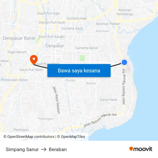 Simpang Sanur to Beraban map