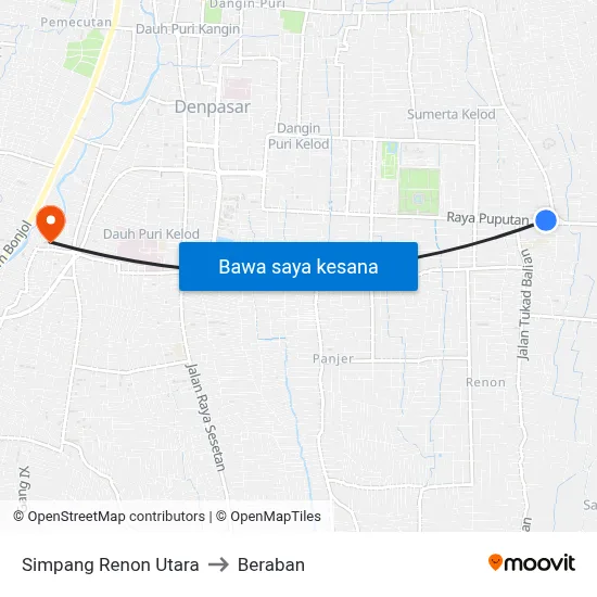 Simpang Renon Utara to Beraban map