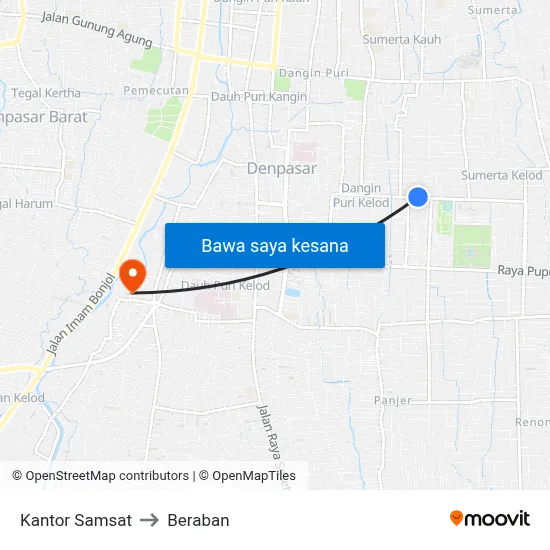 Kantor Samsat to Beraban map