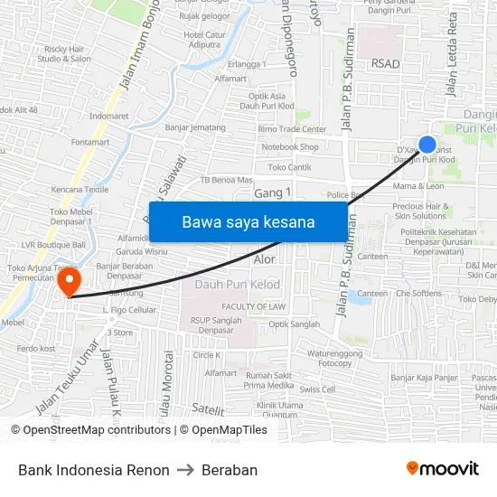 Bank Indonesia Renon to Beraban map