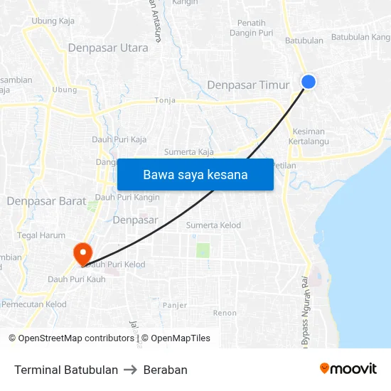Terminal Batubulan to Beraban map