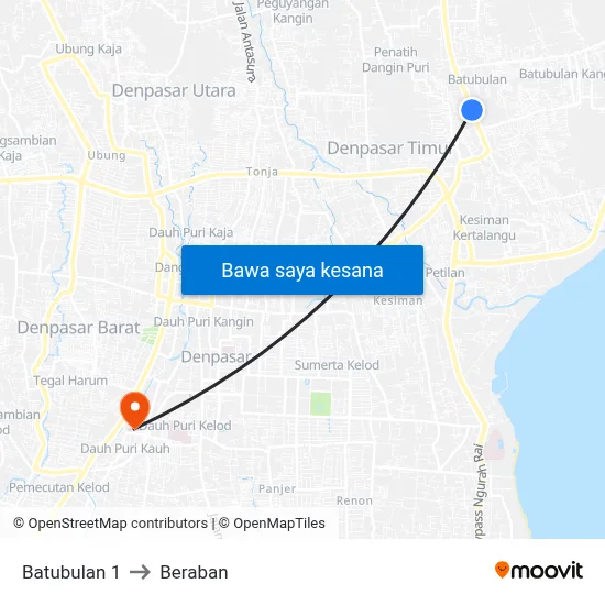 Batubulan 1 to Beraban map