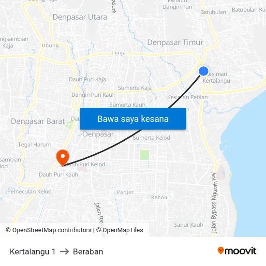 Kertalangu 1 to Beraban map