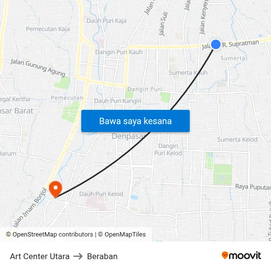 Art Center Utara to Beraban map