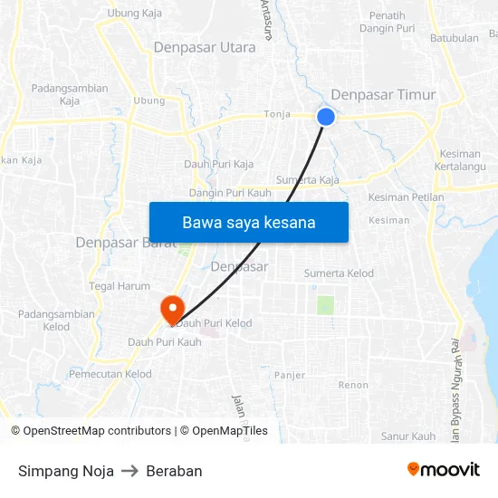 Simpang Noja to Beraban map
